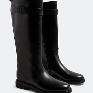 TORY BURCH Double T Utility Boot Women’s Size 8.5 Perfect Black Vachetta $600
